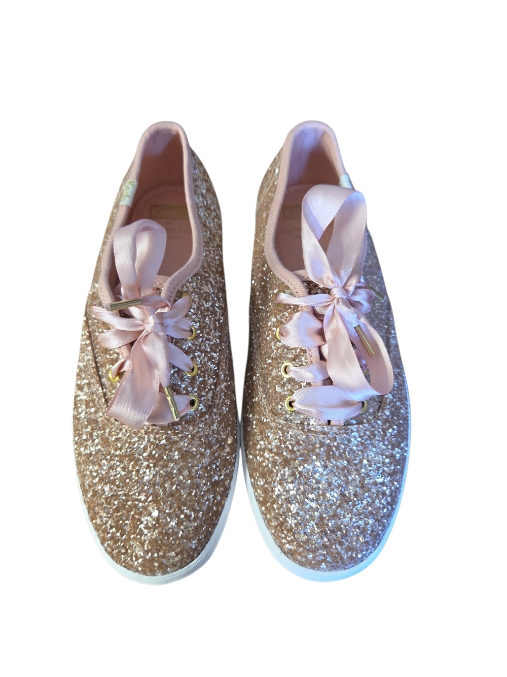 kate spade Rose Gold Glitter Ribbon Lace Sneakers
